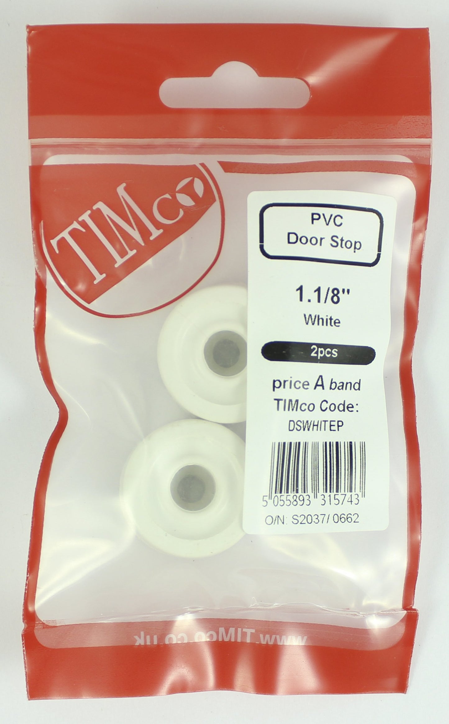 TIMCO PVC Door Stops - White - 20 x 30mm - Pack of 2
