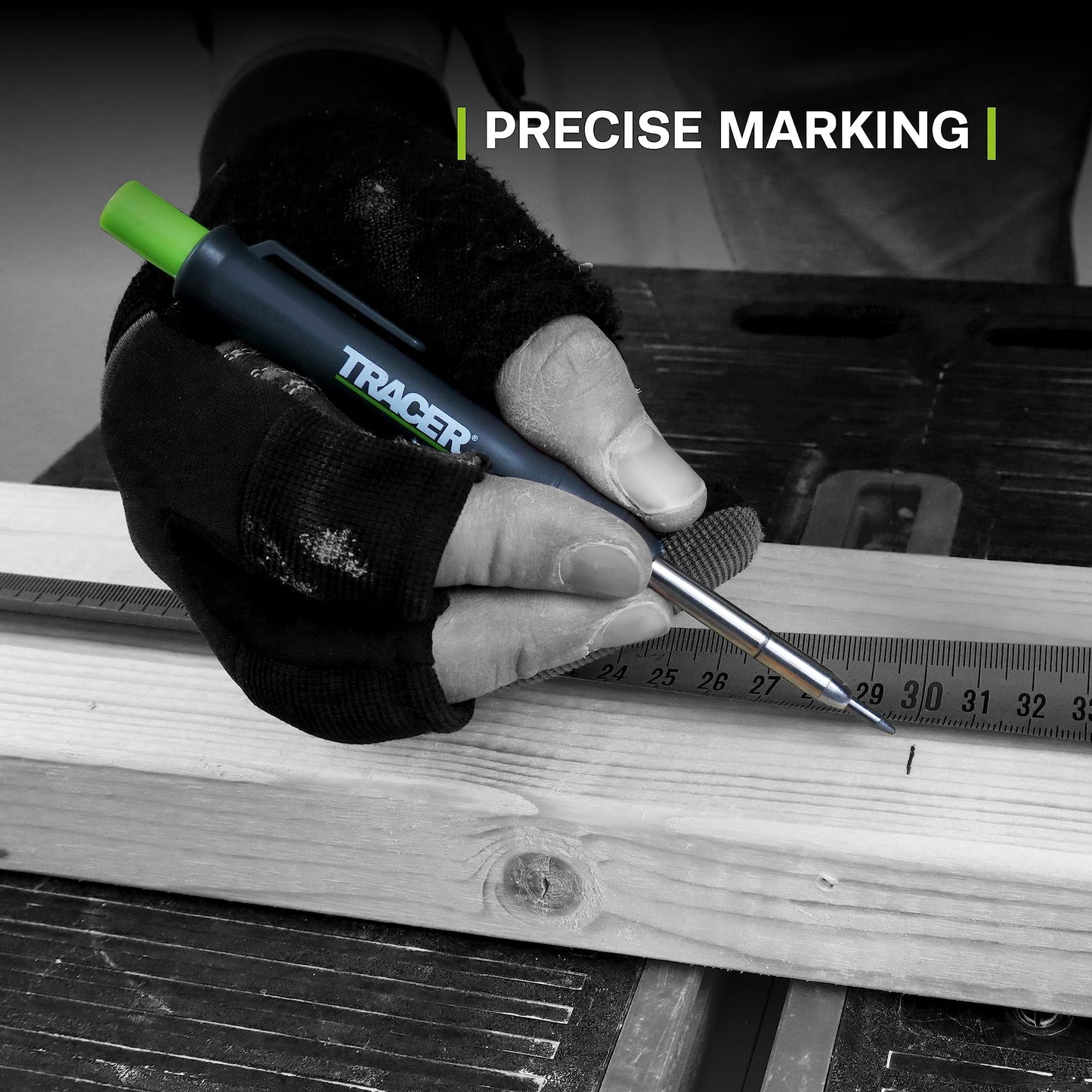 TRACER Deep Hole Construction Pencil with 6x Replacement Lead Pack and accompanying Site Holsters all-in-one Marking Kit