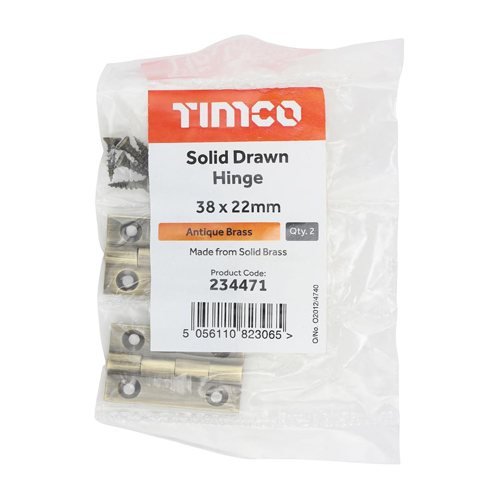 Timco - Solid Drawn Hinge - Solid Brass - Antique Brass (Size 38 x 22-2 Pieces)