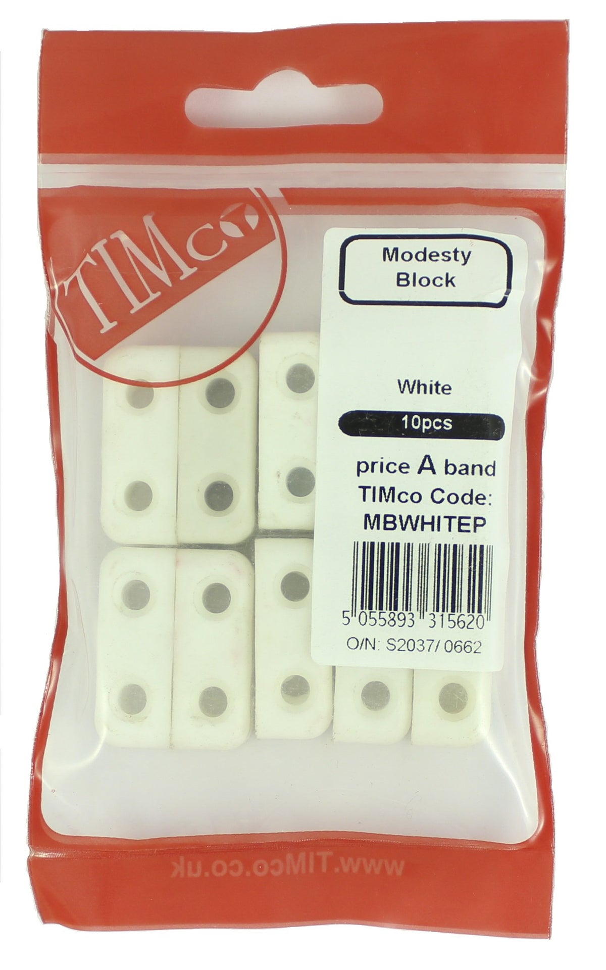 TIMco MBWHITEP Modesty Block - White (10-Piece) (Box of 10)