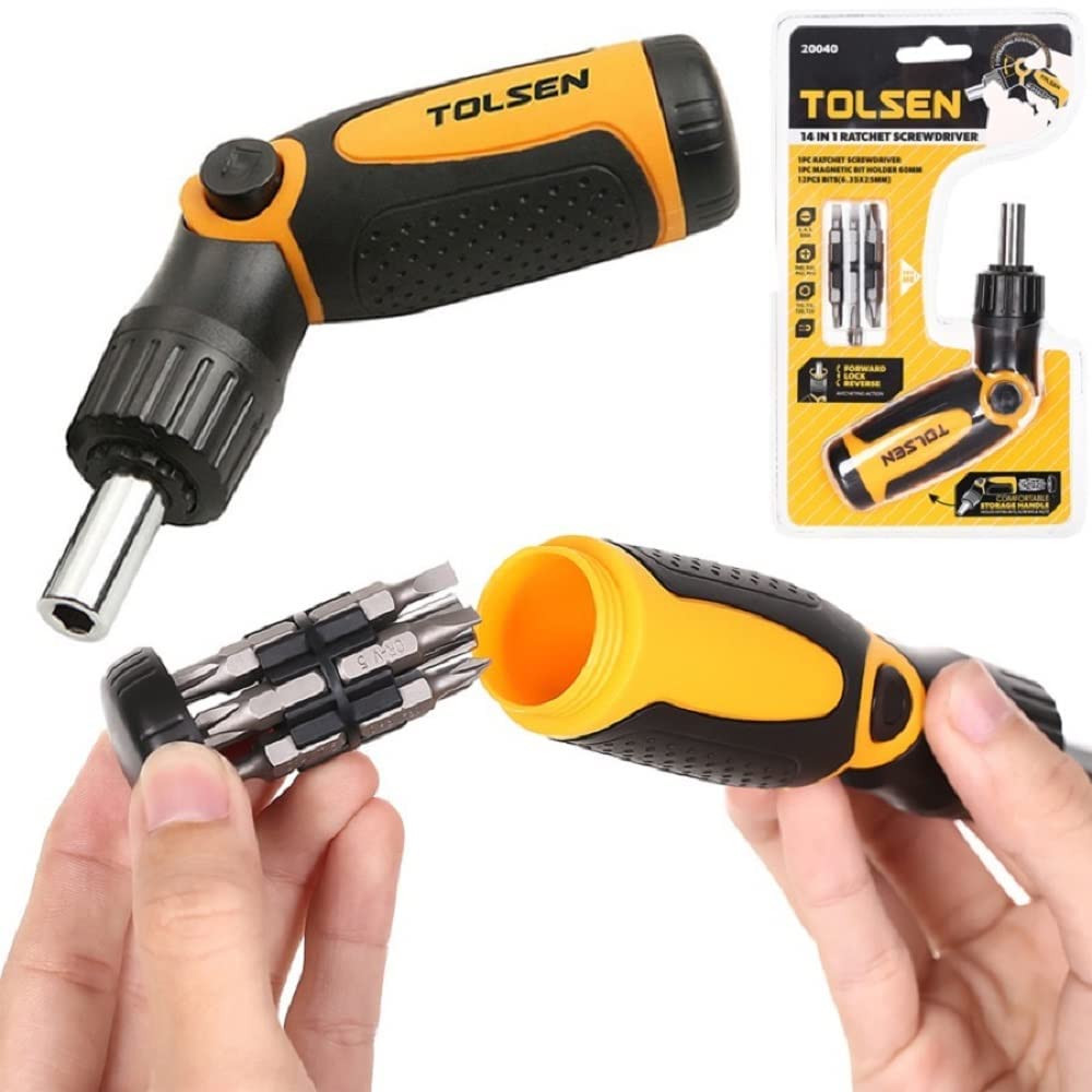 Tolsen Ratchet Screwdriver Set 14 Piece Slotted Pozi Torx Head