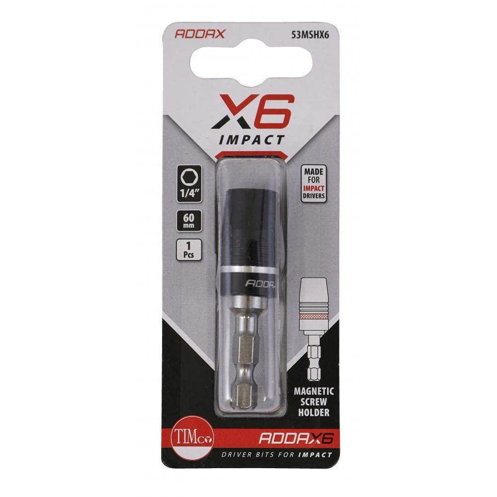 Pack of 1 x Addax (X6) Impact 60mm Magnetic Screw Holder 1/4" Adaptor for Impact Drivers