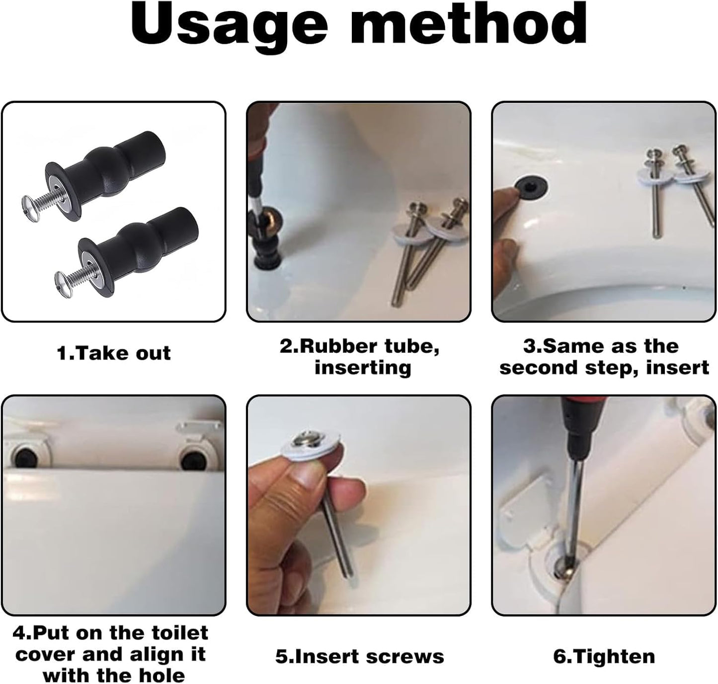 Handyfix 8Pcs Toilet Seat Fittings,Toilet Seat Fixings,Heavy Duty Toilet Seat Fastener Bolt Kit,Expanding Rubber Top Nuts Screw Fixings,Suitable for Most UK Standard Size Toilet Covers.
