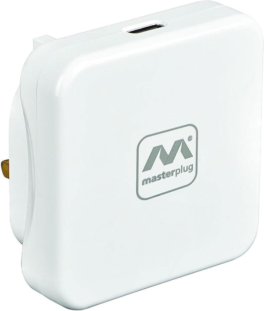 Masterplug Super-Fast USB Charging Plug with Single Type C Charging Port, 20 Watts, White