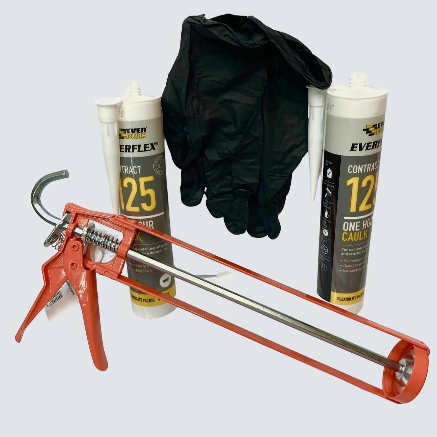 Handyfix Everbuild quick dry Decorators Caulk Bundle- Includes 2 of White Caulk - Caulking Gun - Disposable Gloves, Perfect for Filling Gaps and Caulking Skirting Boards