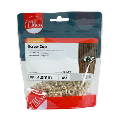 Timco - Screw Cups - Electro Brass (Size To fit 8 Gauge Screws - 800 Pieces)