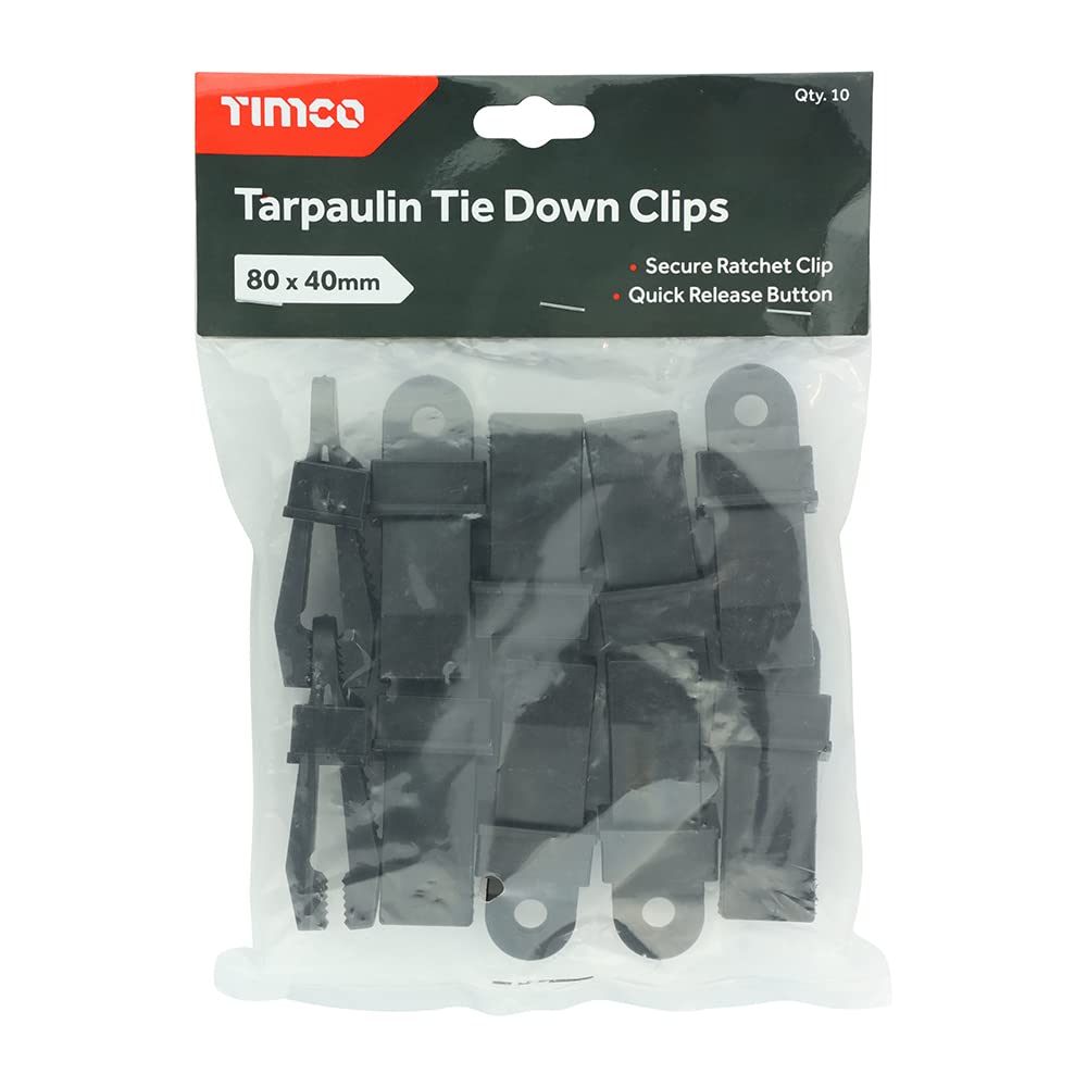 TIMCO Tarpaulin Tie Down Clips - Instant Anchor Point - Secures Tarpaulin, Canopies and Covers - 10 Clips in a Pack