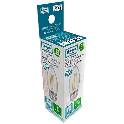 Crompton Lamps 7154 LED Dimmable Filament Candle Clear 5W E27 ES 2700K - Warm White