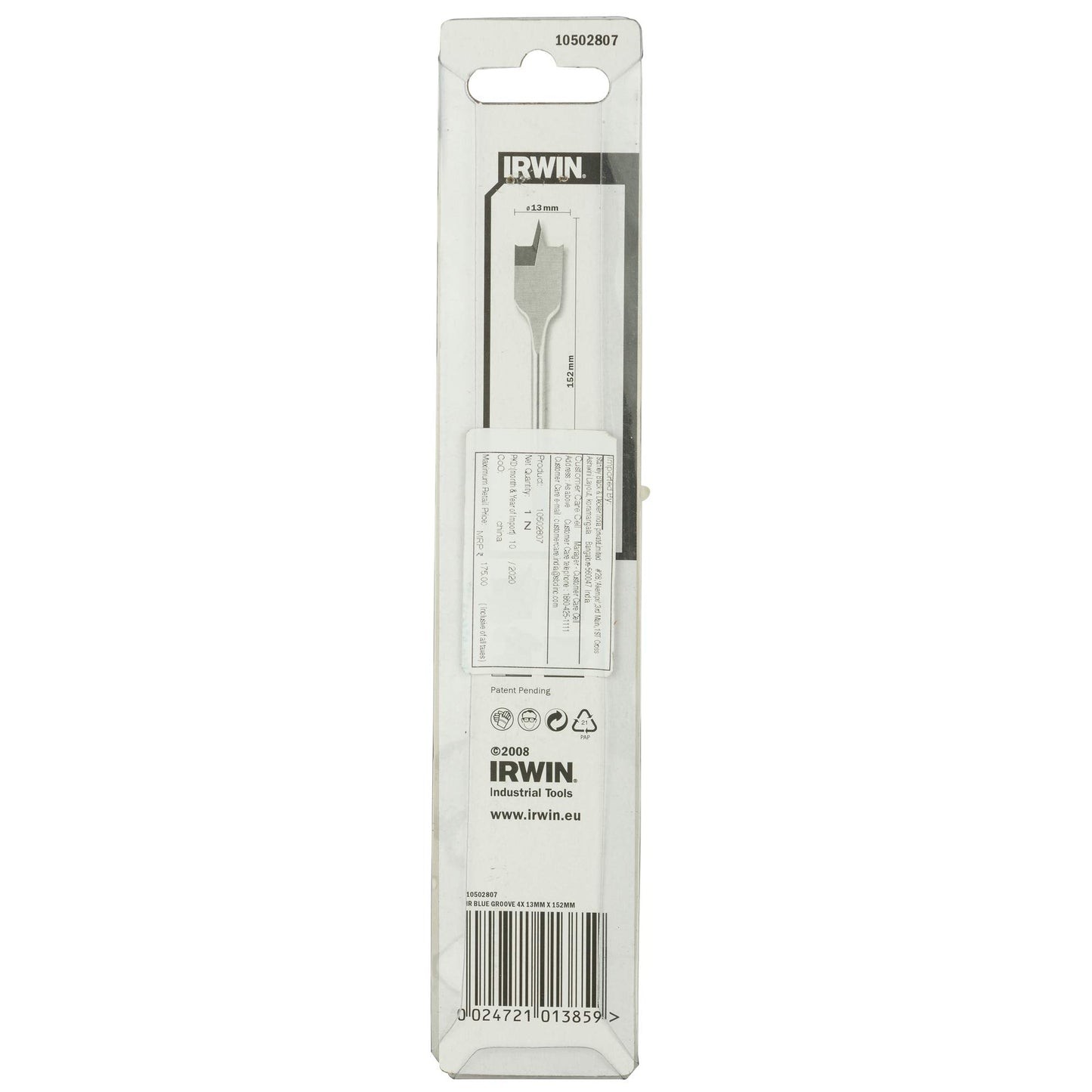 Irwin 10502807 4X Blue Groove Flat Bit, 13mm x 152mm