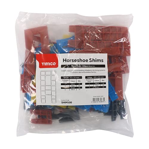 TIMCO Assorted Shims - Assorted Colours - Colourful spacers, shims, Plastic Packers - Used for Easy Quick Levelling of battens, Dry Lining Systems, Door and Window Frames - 1.0-6.0mm - Pack of 100