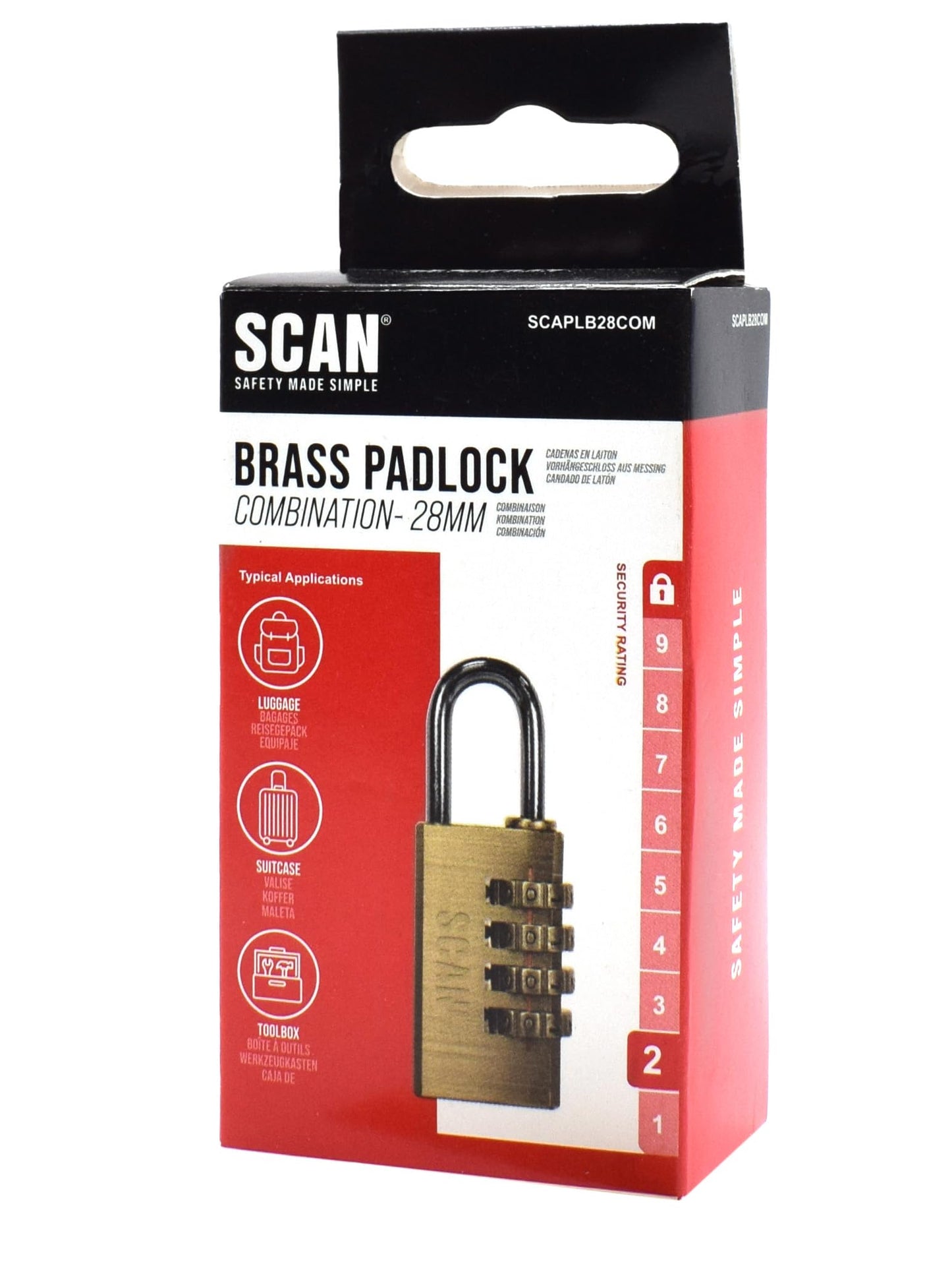 SCAN SCAPLB28COM Brass Combination Padlock