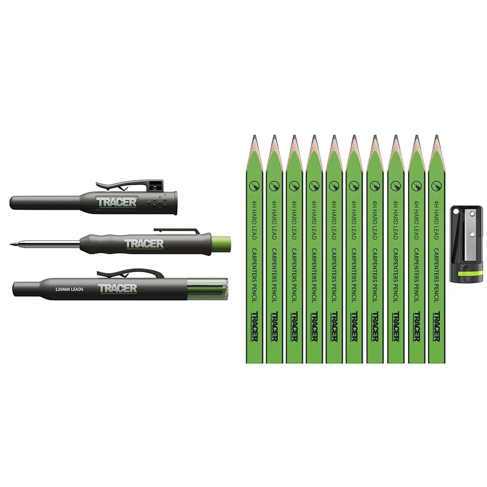 TRACER Deep Hole Construction Pencil with 6x Replacement Lead Pack and accompanying Site Holsters all-in-one Marking Kit