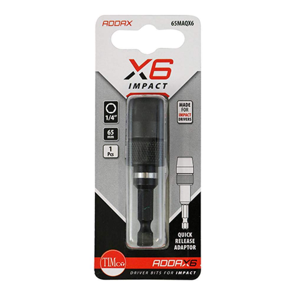 PACK OF 1 x ADDAX (X6) IMPACT 65mm QUICK RELEASE 1/4" CHUCK ADAPTOR FOR IMPACT DRIVERS BITS