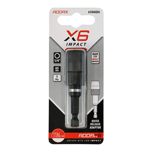 PACK OF 1 x ADDAX (X6) IMPACT 65mm QUICK RELEASE 1/4" CHUCK ADAPTOR FOR IMPACT DRIVERS BITS