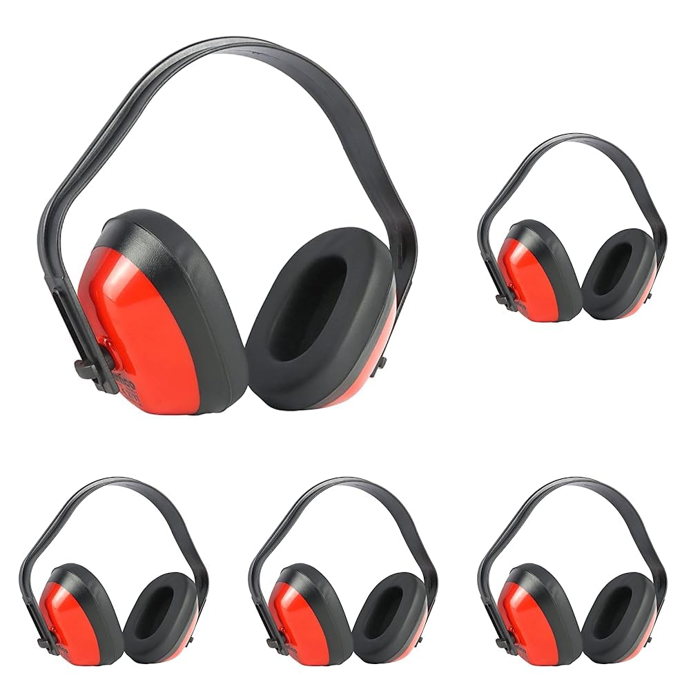 TIMCO Ear Defenders - Adjustable ear cups for comfort - 27.6dB - Red - One Size