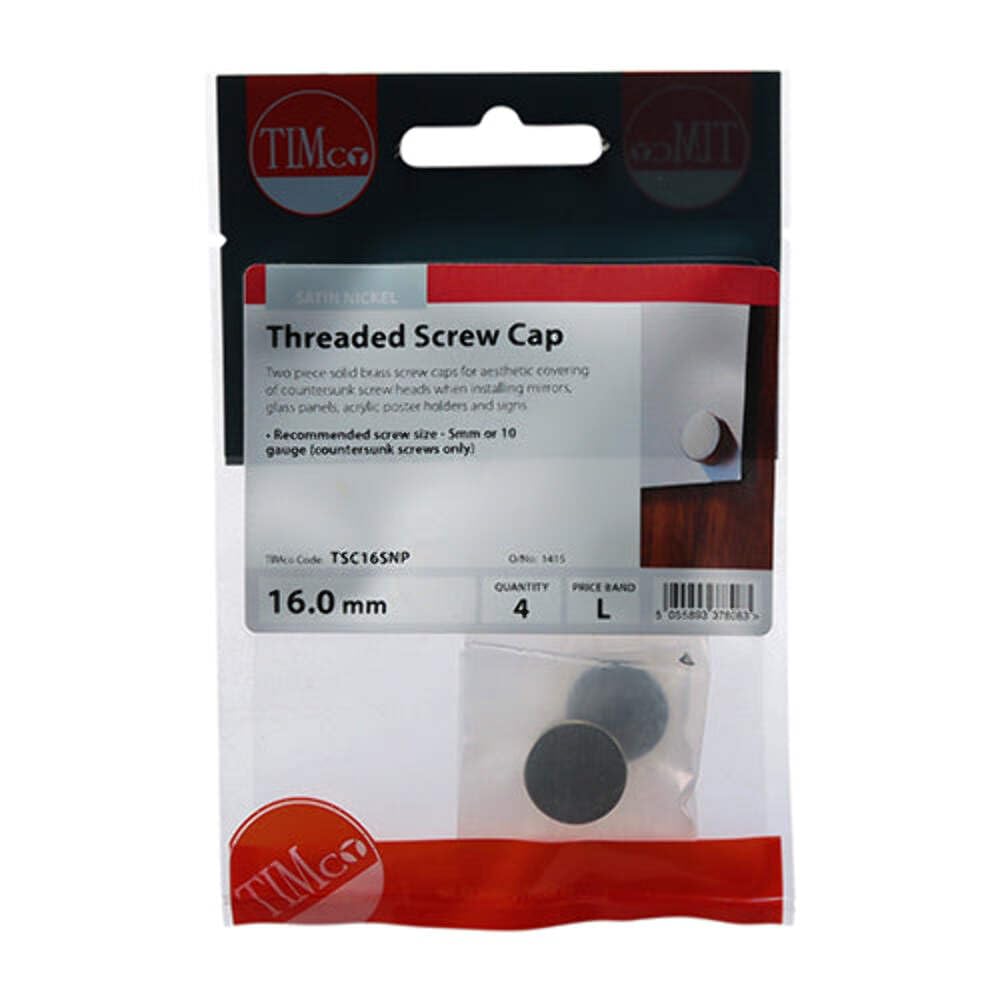 TIMCO Threaded Screw Caps Solid Brass Satin Nickel - 16mm