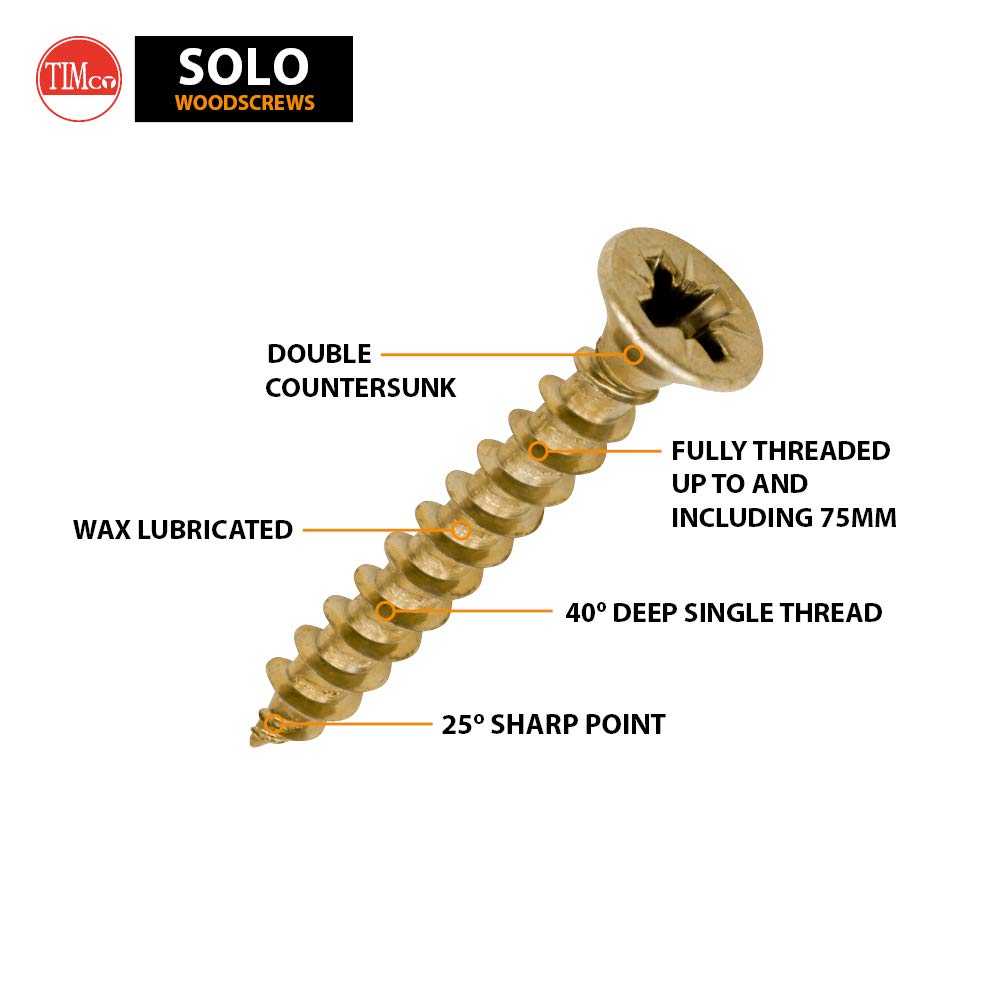 TIMCO 35030SOLOC Solo Chipboard & Woodscrews-PZ-Double Countersunk-Gold-3.5 x 30-Box of 200, Yellow, 3.5 x 30mm, Set of 200 Pieces
