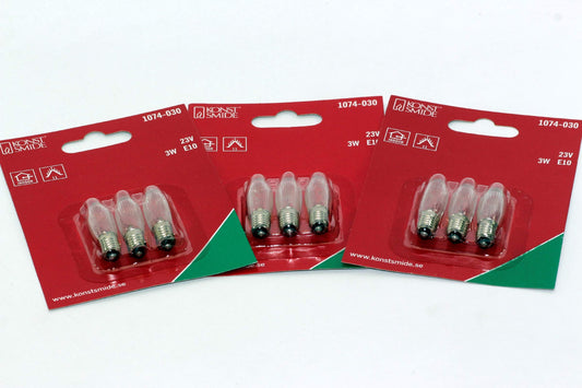 9 Pack of Konstsmide 23V, 3W, E10, MES Spare Welcome Candle Bridge Light Bulbs