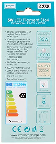 Crompton Lamps LED Light Bulb with Antique-Bronze Filament, E27, 5 W