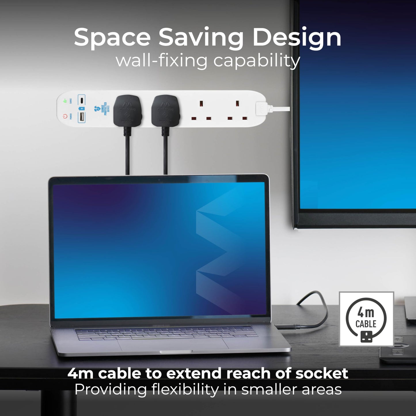Masterplug Surge Protected extension cord with 2 x USB Sockets