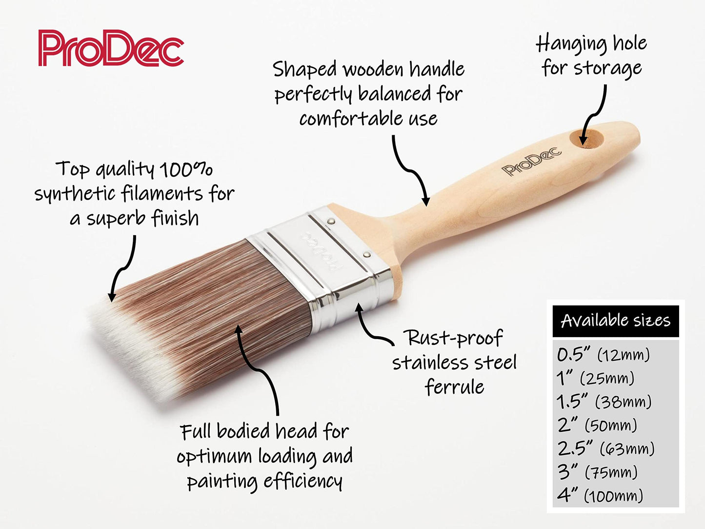 ProDec Premier Trade Professional Synthetic Paint Brush for a Smooth Finish Painting with Emulsion, Gloss and Satin Paints on Walls, Ceilings, Wood and Metal