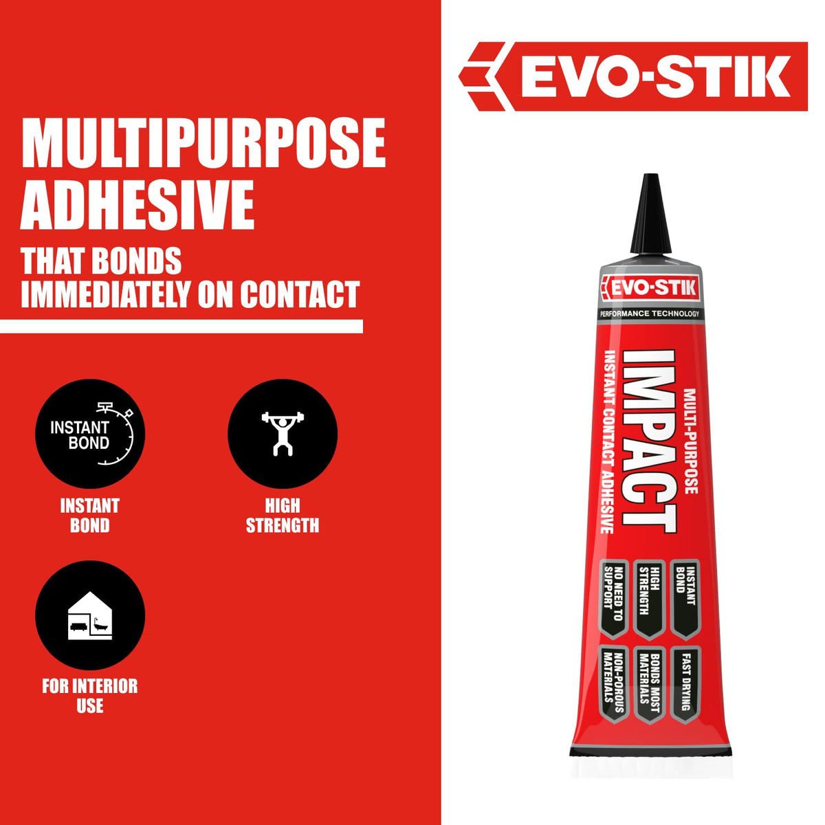EVO-STIK Impact Adhesive, Multipurpose, High-Strength Adhesive, Bonds Instantly on Contact, Fast Drying, 250ml Tin