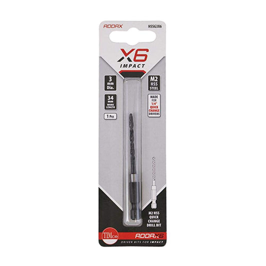 PACK OF 1 x TIMCO ADDAX (X6) IMPACT QUICK CHANGE DRILL BIT 1/4" DRIVER 3mm HSS STEEL
