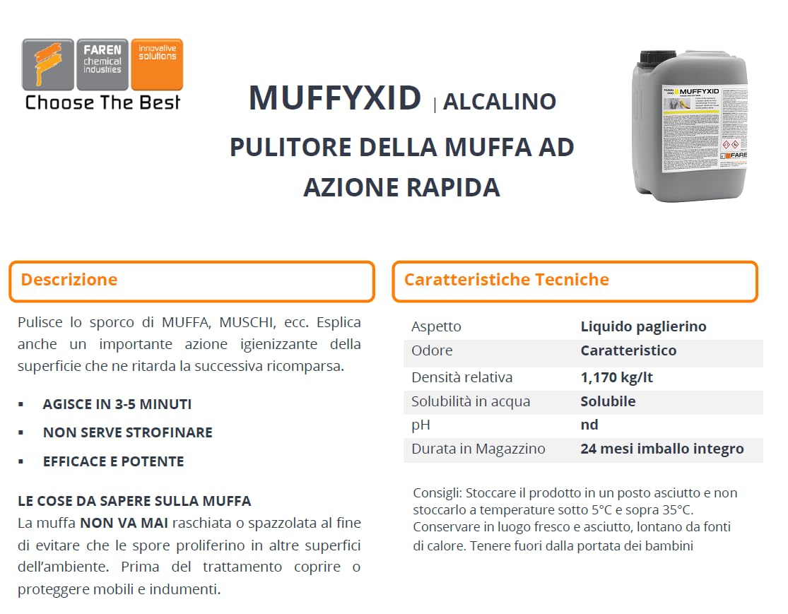 Faren MUFFYXID Mould Removal, Mould Removal, Fast Acting Mould Cleaner, Sanitizing, Quickly Eliminates Mold, Fungus, Moss and Algae, Delays Reappearance 500 ml