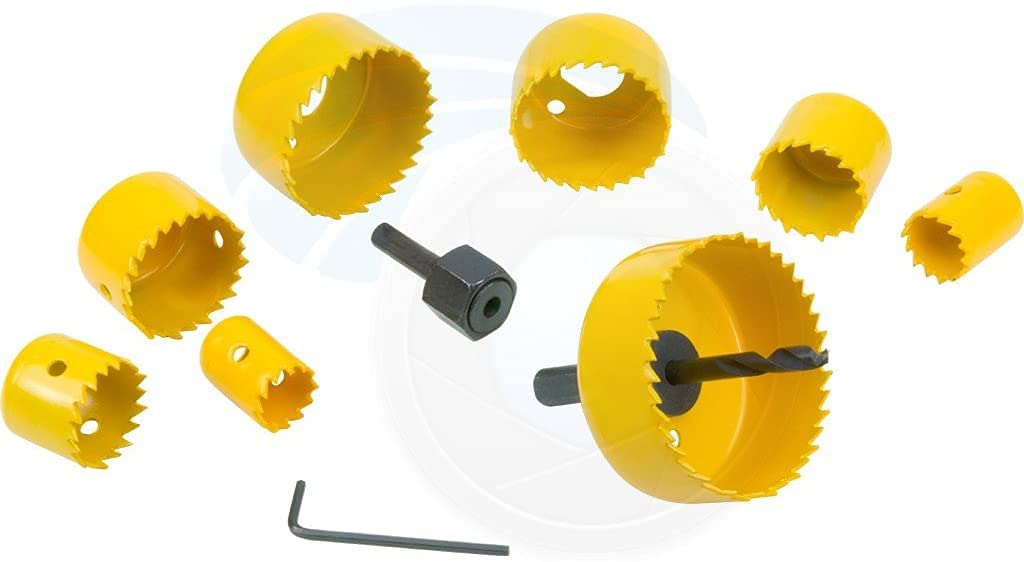 TOLSEN 9BM120 11pcs Hole Saw Pilot Drill Bit Kits for Plywood Drywall Wood Plastic,Yellow,3/4 inch 7/8 inch 1 1/8 inch 1 1/4 inch 1 1/2 inch 1 1/3 inch 2 inch 2.5 inch