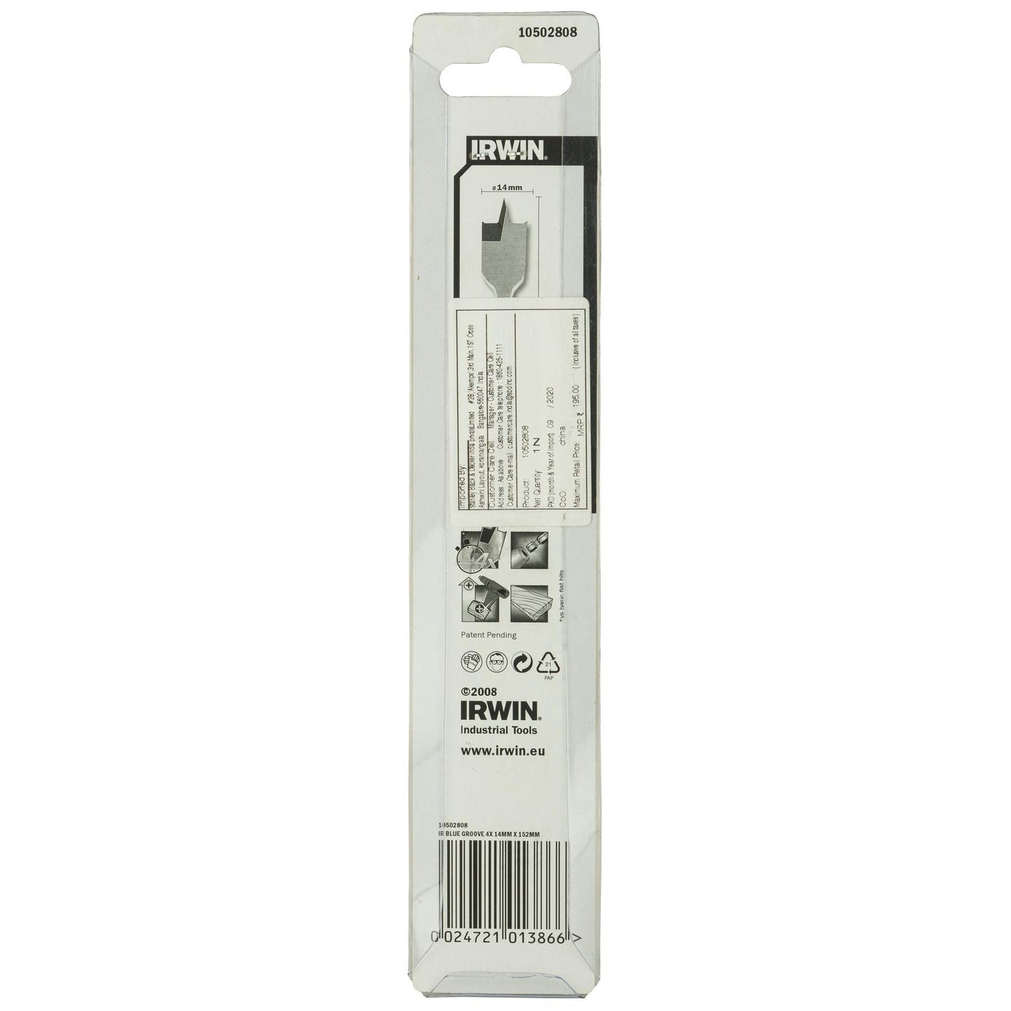 Irwin 2000 Speedbor Flat Bit 14mm, argent / bleu