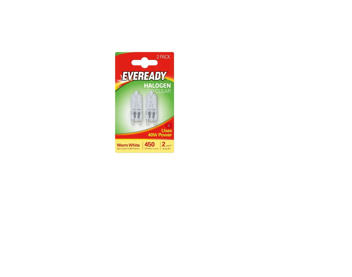 Eveready 25w/40wClear Capsule G9 Halogen Lamp Bulb - Twin Pack [Energy Class D]