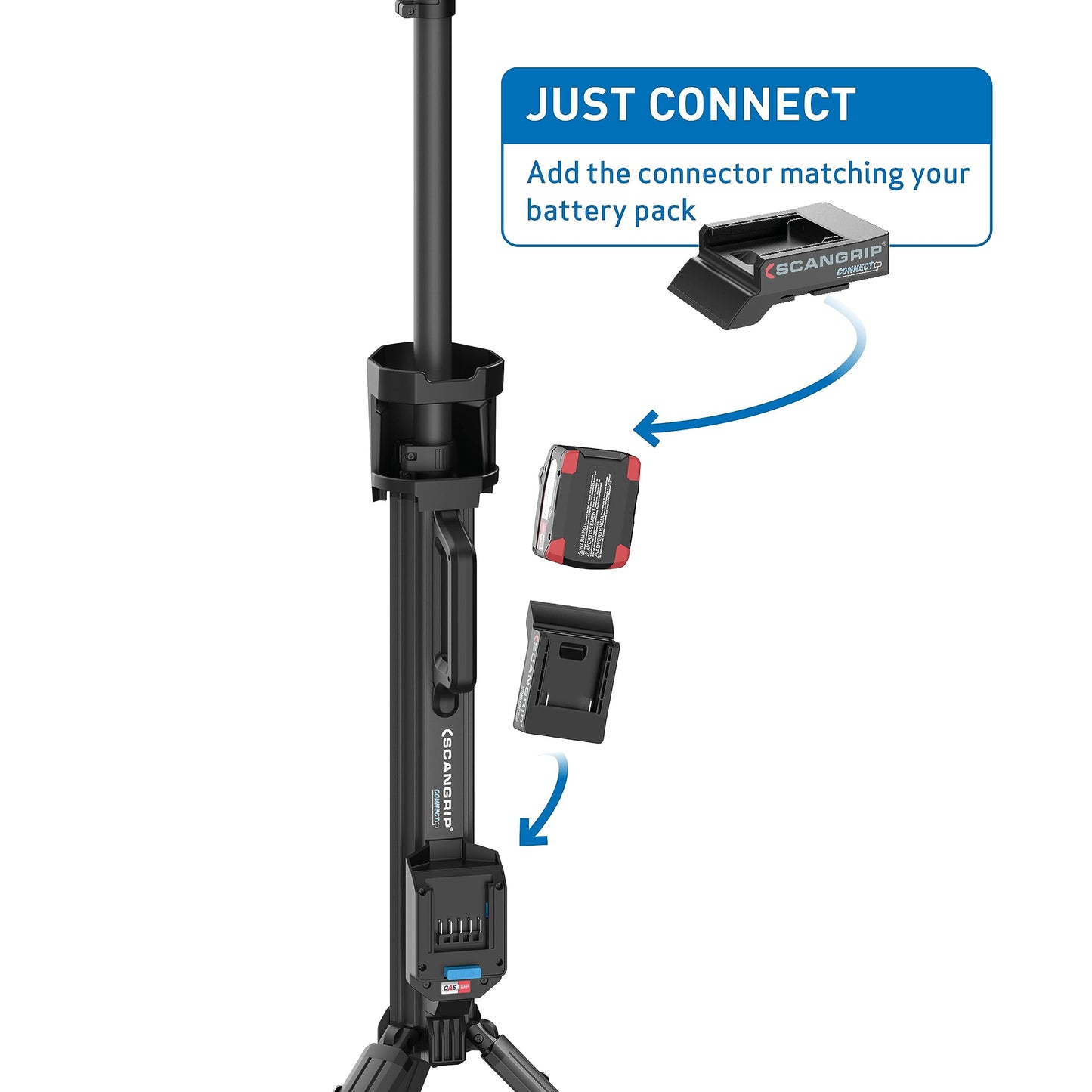 SCANGRIP Tower 5 Connect 5000 Lumen Floodlight with Integrated Tripod, Power Tool Battery Operated, Flexible LED Flood Lights, Portable, Lightweight and Compact Design