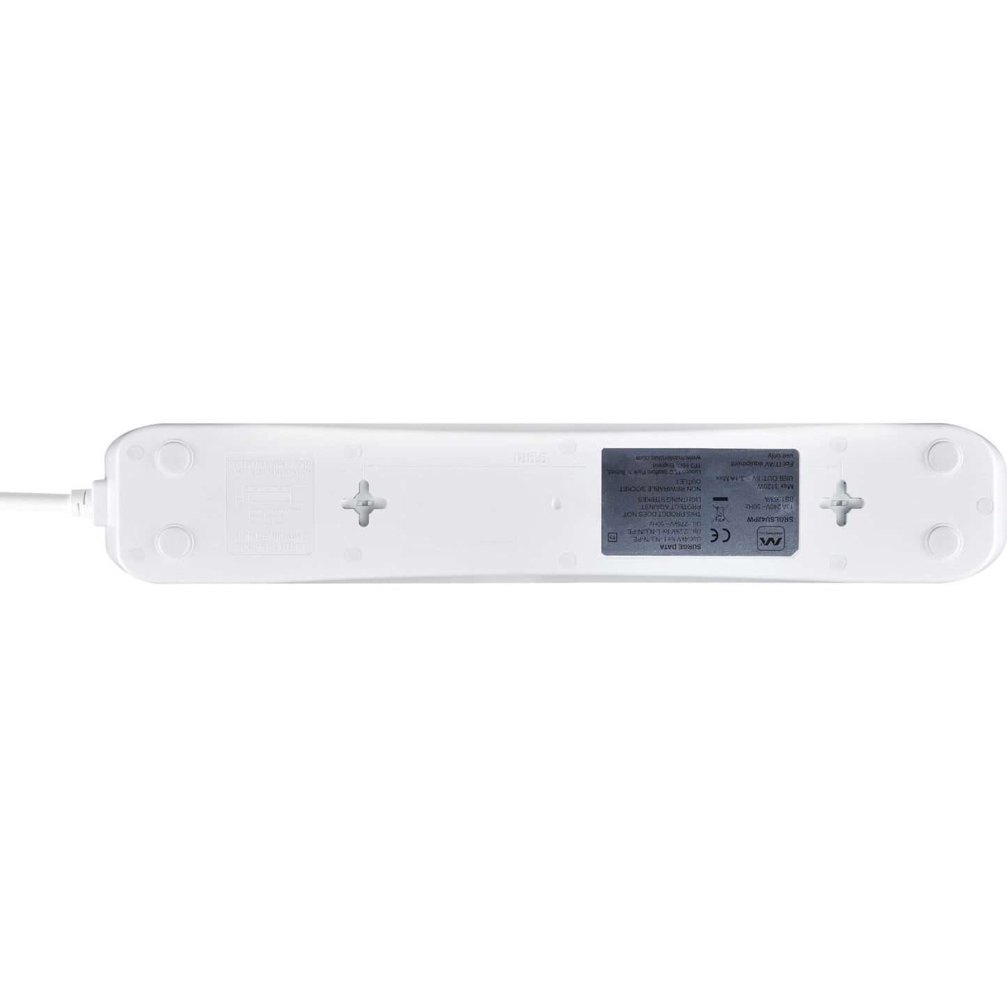 Masterplug SRGLSU42PW 4 Gang 2m Surge Protected with 2 x USB Sockets in White