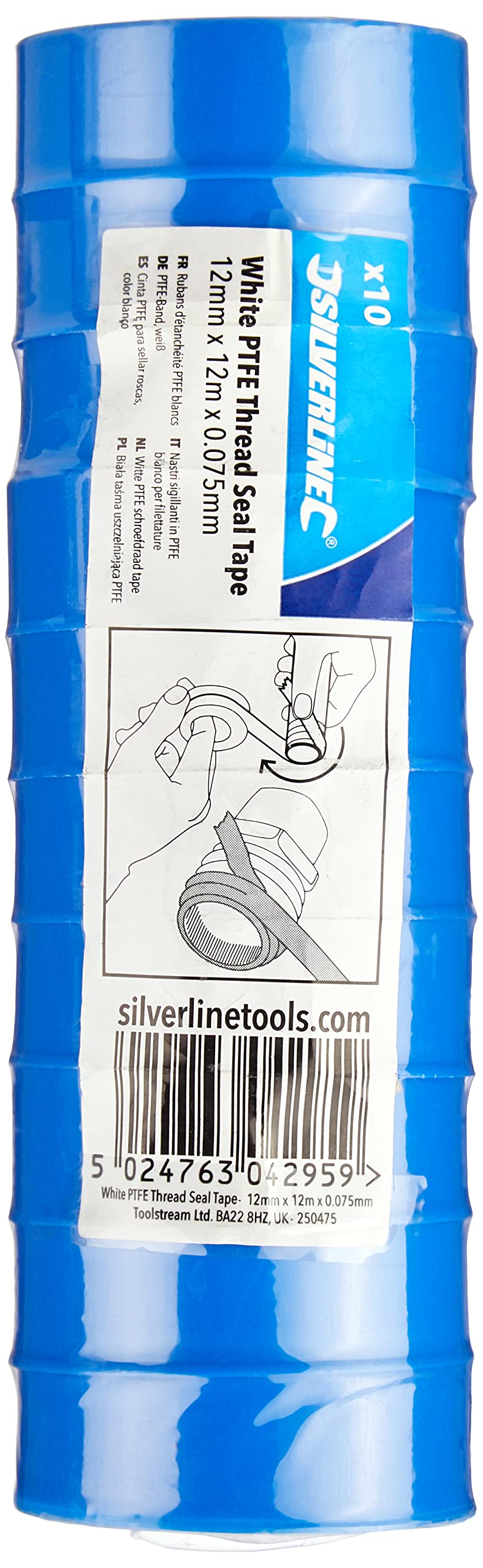 Silverline 250475 PTFE Tape 12 m - Pack of 10