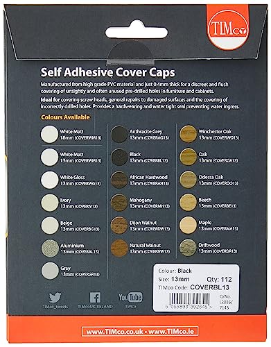 TIMCO Self-Adhesive Cover Caps - Black - 13mm
