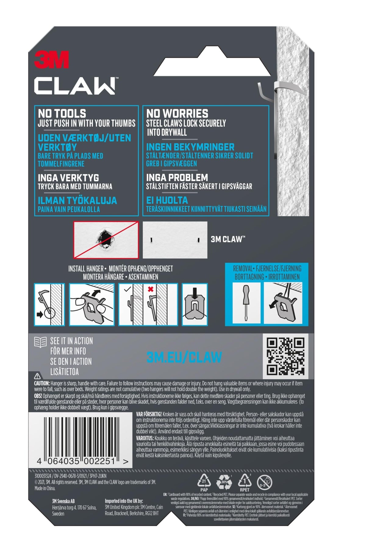 3M CLAW Picture Hooks for Hanging Paintings on Plaster Walls, 2 Hooks - Maximum Weight Tested up to 7 kg - Ideal for Attaching Heavy Objects, Mirrors, Home Decor, No Tools