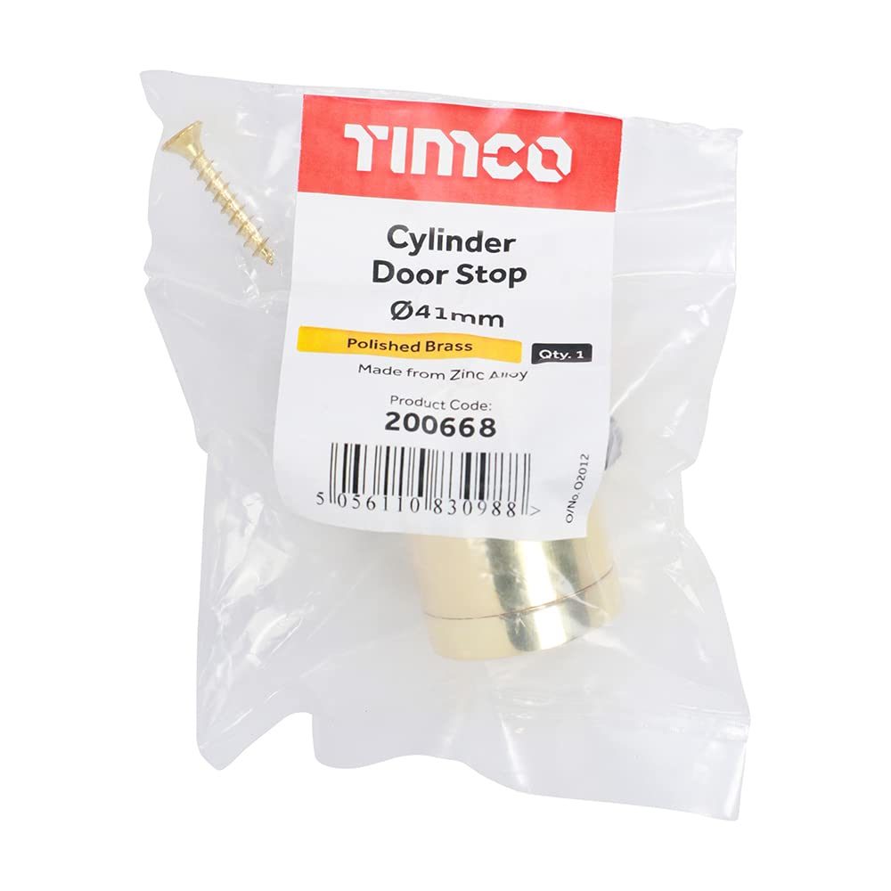 TIMCO Cylinder Door Stop - Polished Brass - Floor Mounted - Concealed Fixing for Improved asthetics - 41mm