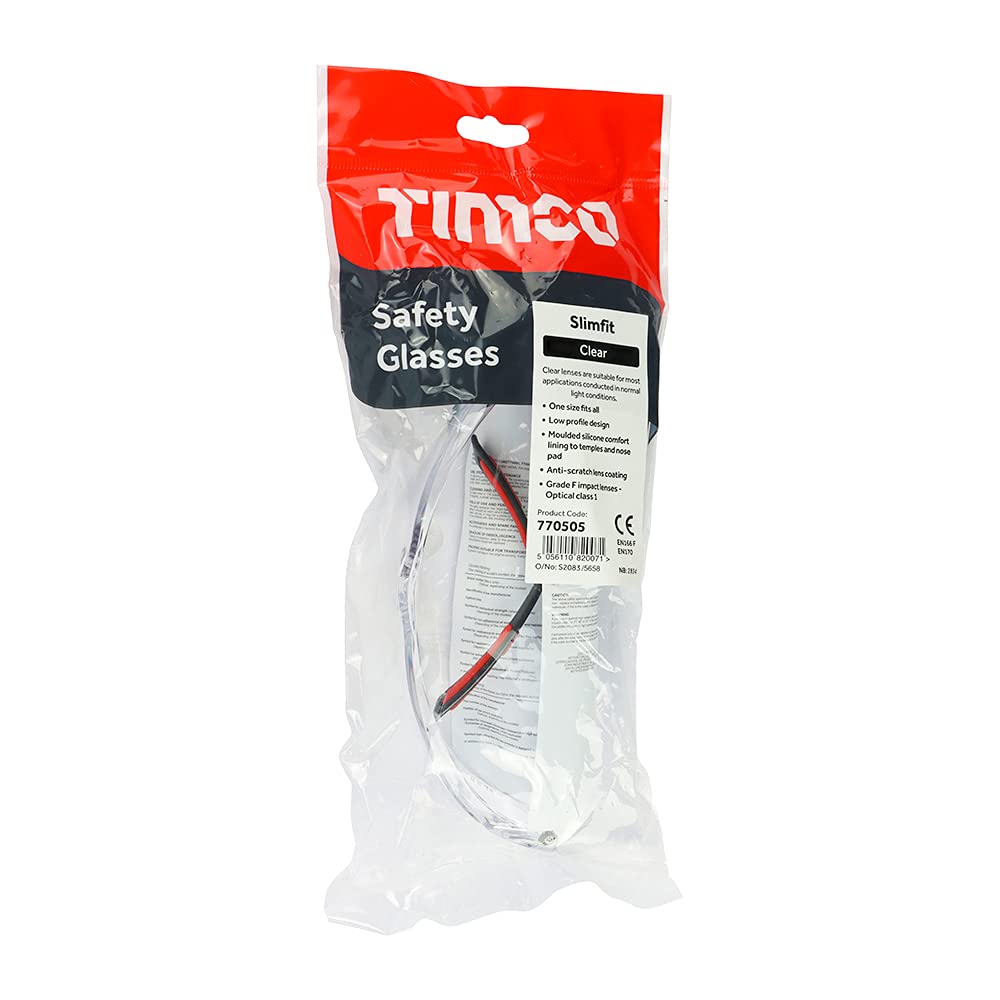 TIMCO Slimfit Safety Glasses - Ergonomically designed to give ultimate comfort and protection on all head shapes and size - Clear