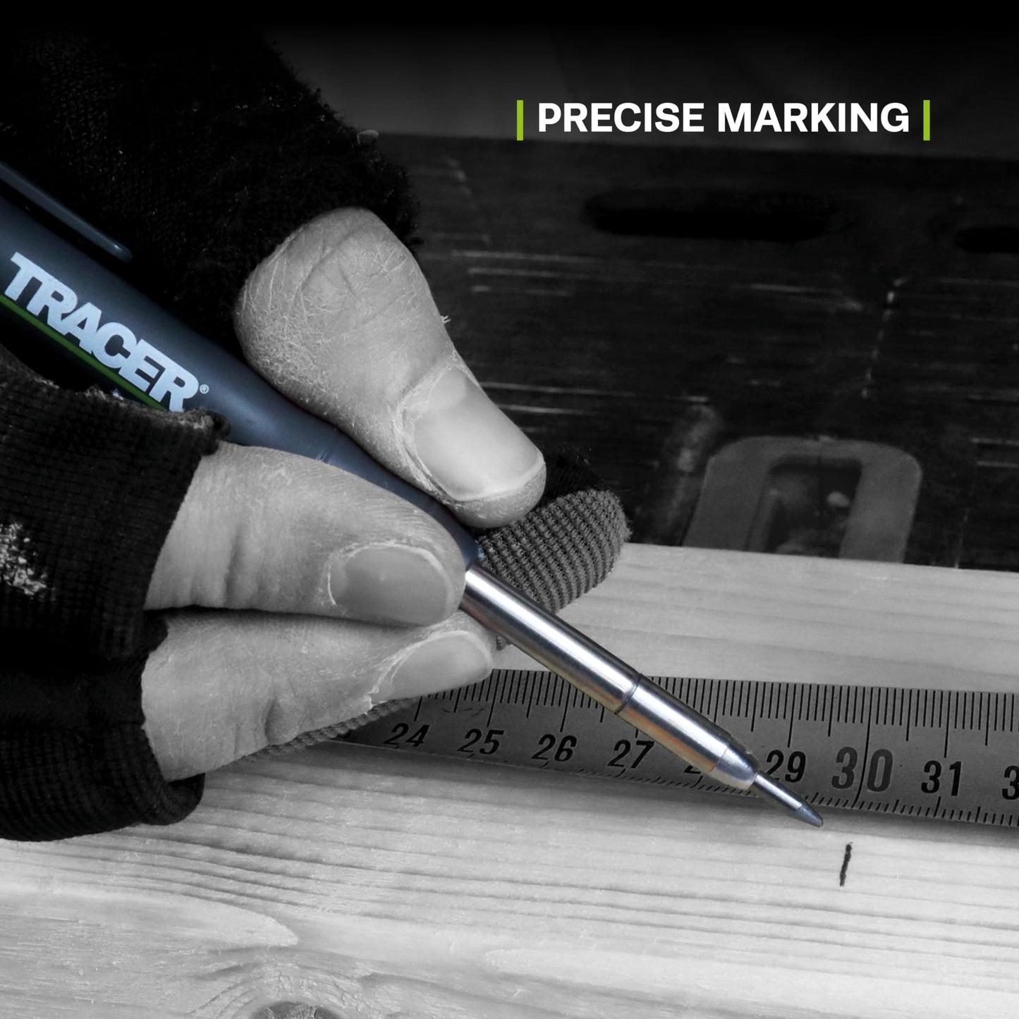 TRACER Deep Hole Construction Pencil with TRACER Site Holster (120mm, Extendable 2B Construction Pencil with Inbuilt Sharpener)