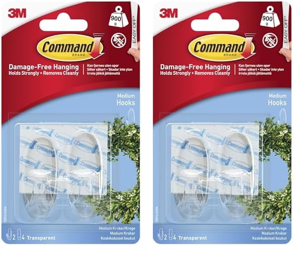 Command Clear Medium Hooks with Clear Strips