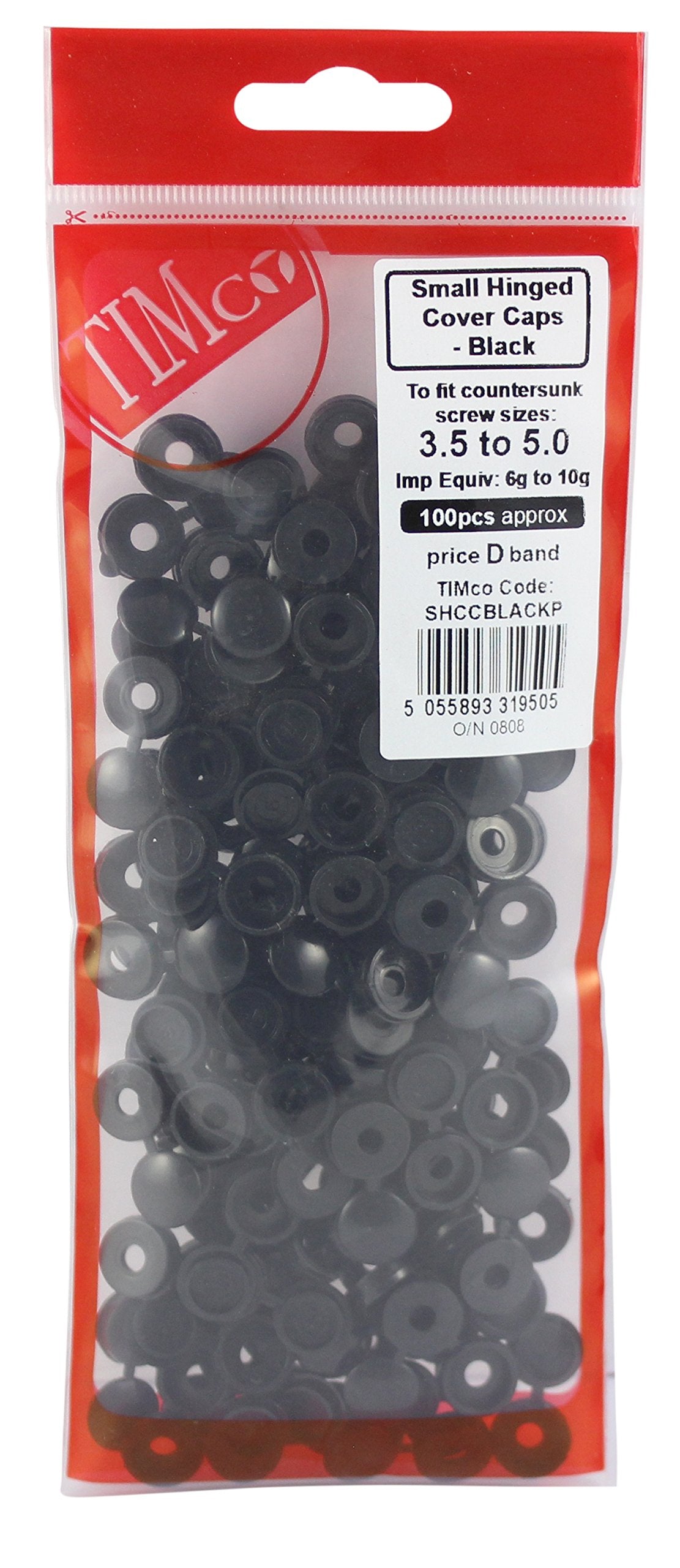 TIMCO Hinged Screw Caps Small Black - To fit 3.0 to 4.5 Screw