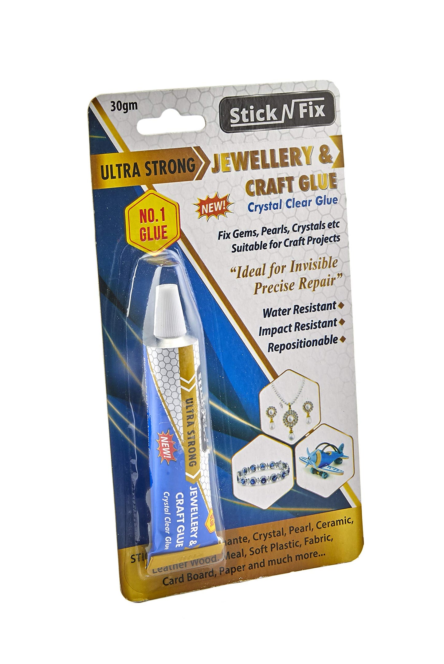 STICK N FIX Jewellery & Craft Glue Repair Mend Jewelry Ultra Strong Crystal Clear Finish Waterproof Repositionable