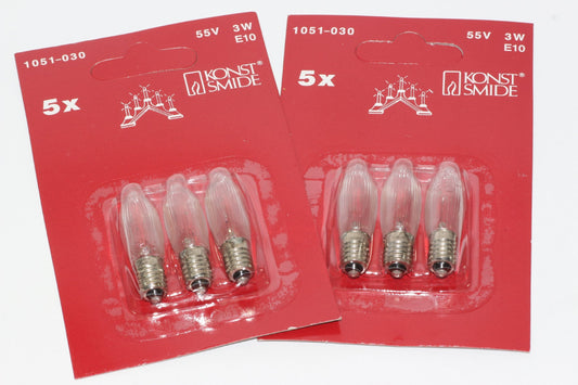 6 Pack of Konstsmide 55V, 3W, E10, MES Spare Welcome Candle Bridge Bulbs