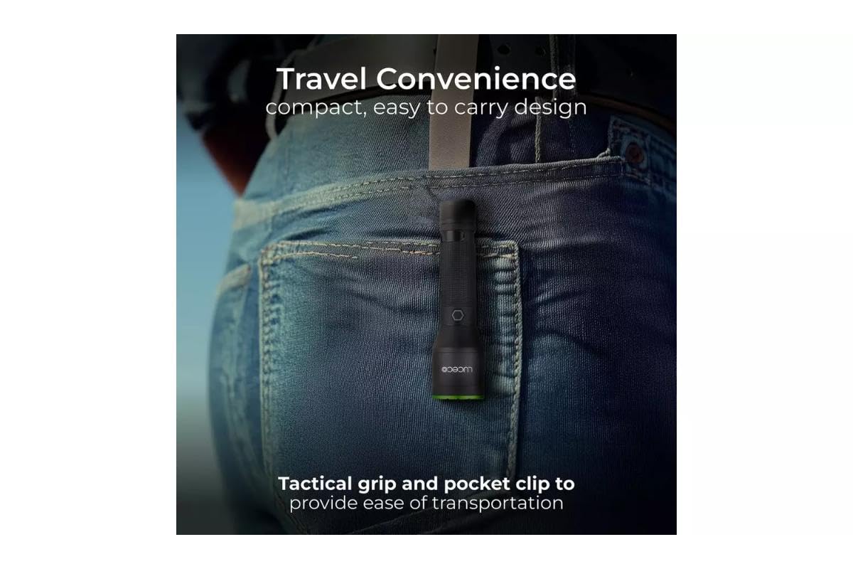 Handyfix Luceco LED Tactical Flashlight, Black with Green Trim, High-Power Torch