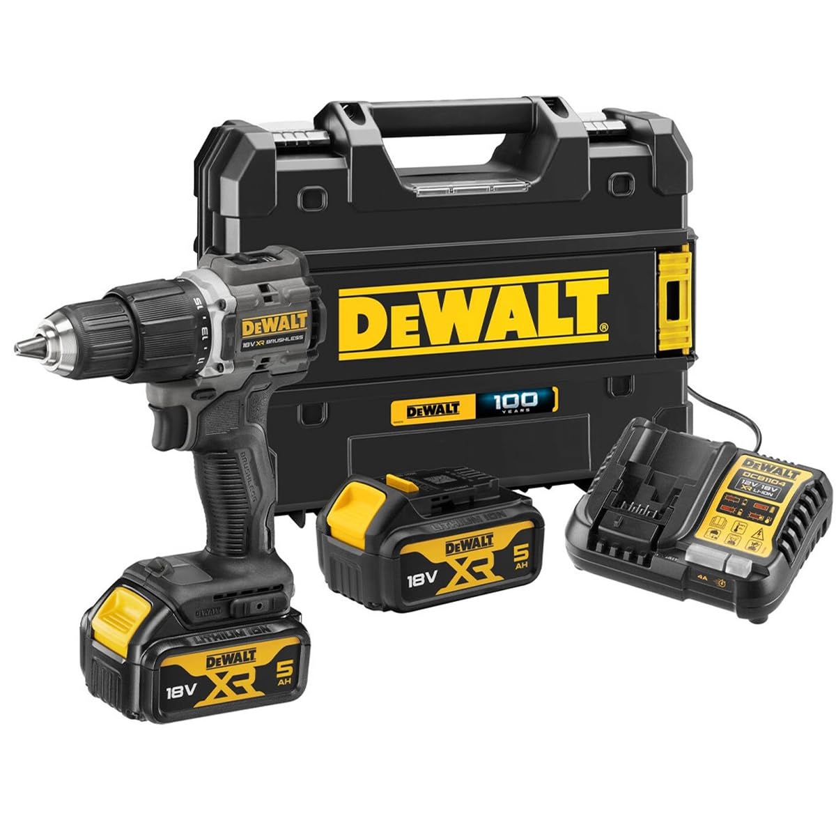 Dewalt DCD100P2T 18V XR Cordless Brushless Combi Drill with 2 x 5.0Ah Batteries, Charger & Case