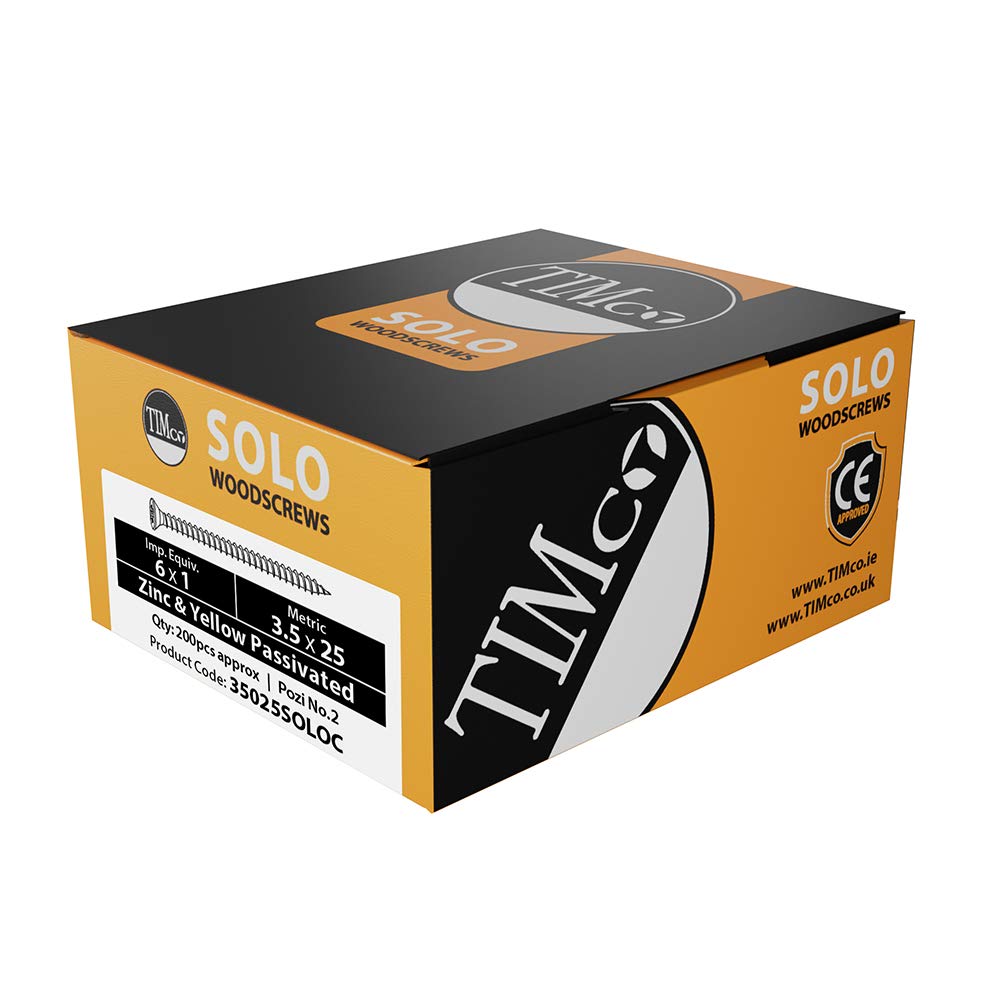 TIMCO 35030SOLOC Solo Chipboard & Woodscrews-PZ-Double Countersunk-Gold-3.5 x 30-Box of 200, Yellow, 3.5 x 30mm, Set of 200 Pieces