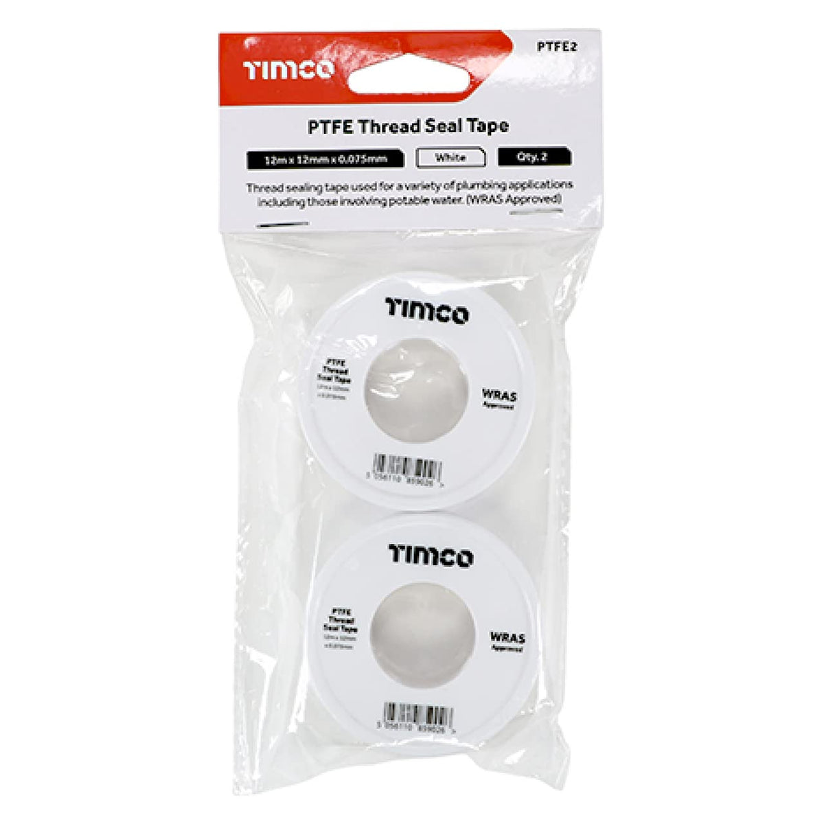 TIMCO PTFE Thread Seal Tape - Plumbing tape - 12m x 12mm - 2 rolls in a pack