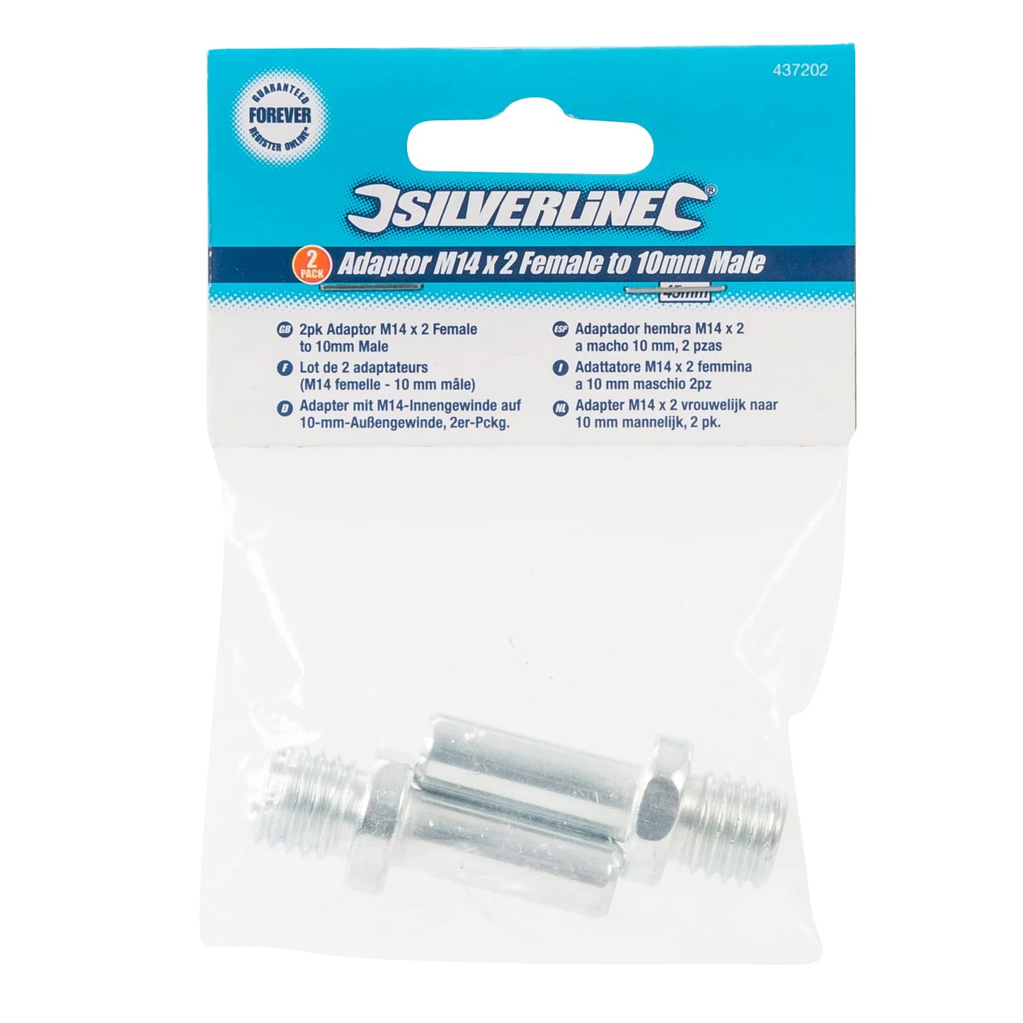 Silverline 437202 Adaptor M14 x 2 Female to 10 mm Male 2pk 45 mm