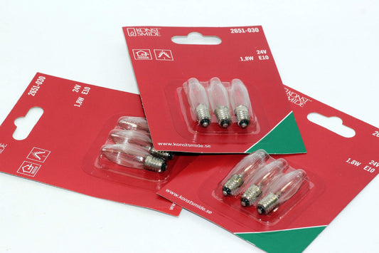 TheOneStopSatShop 9 Pack of KonstsmIde 24V, 1.8W, E10, MES Spare Welcome Candle Bridge Bulbs