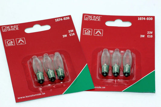 6 Pack of Konstsmide 23V, 3W, E10, MES Spare Welcome Candle Bridge Light Bulbs